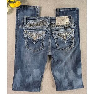 Miss Me Girls Skinny Jeans Size 12 Dark Wash Embellished Rhinestone Y2K 22x29